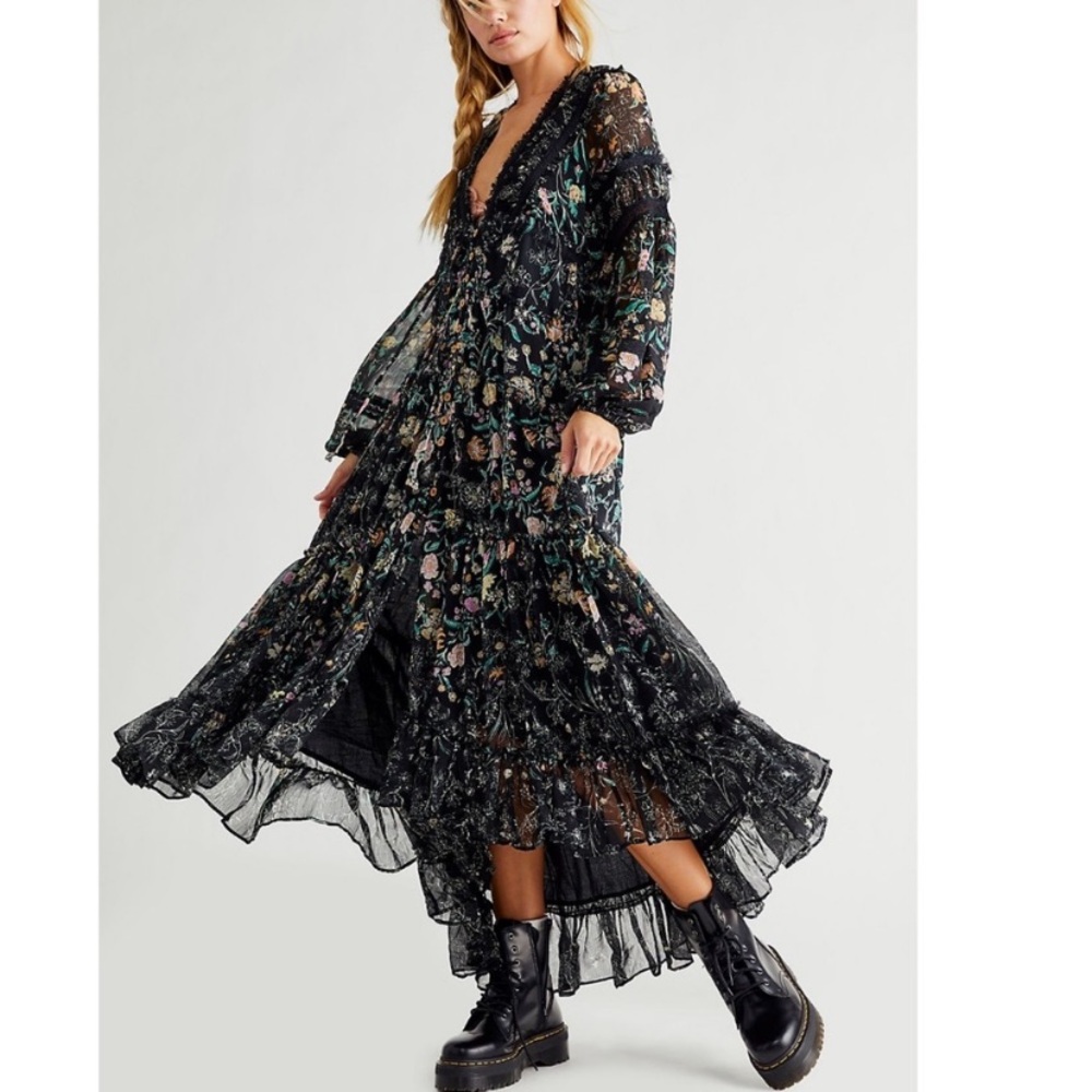 Free People Cassis Printed Chiffon Midi Maxi Dress size small